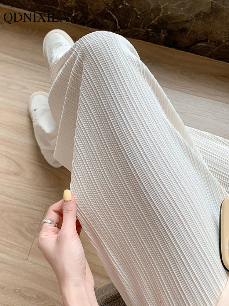 2024 Spring Summer Ice Silk Wide Leg Pants for Women Korean Fashionable Work Pants