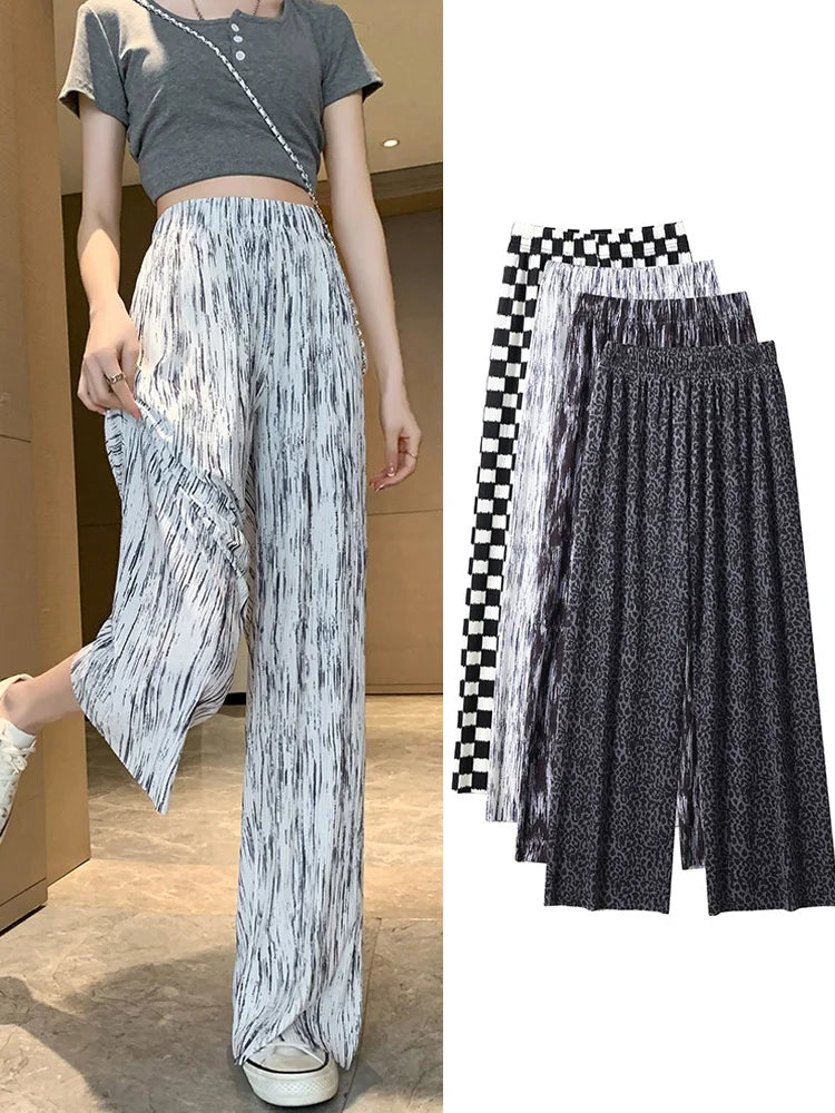 Women Tie-dye Printed Pants Spring Summer Elastic Waist Stright Long Wide leg pants Fashionable Button-Up Pants Women Tie-dye Printed Pants Spring Summer Elastic Waist Stright Long Wide leg pants Fashionable Button-Up Pants