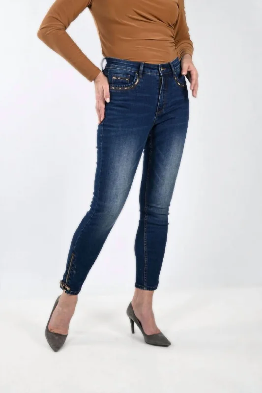 Animal Print Denim Pant In Blue Chic Checkered Pants