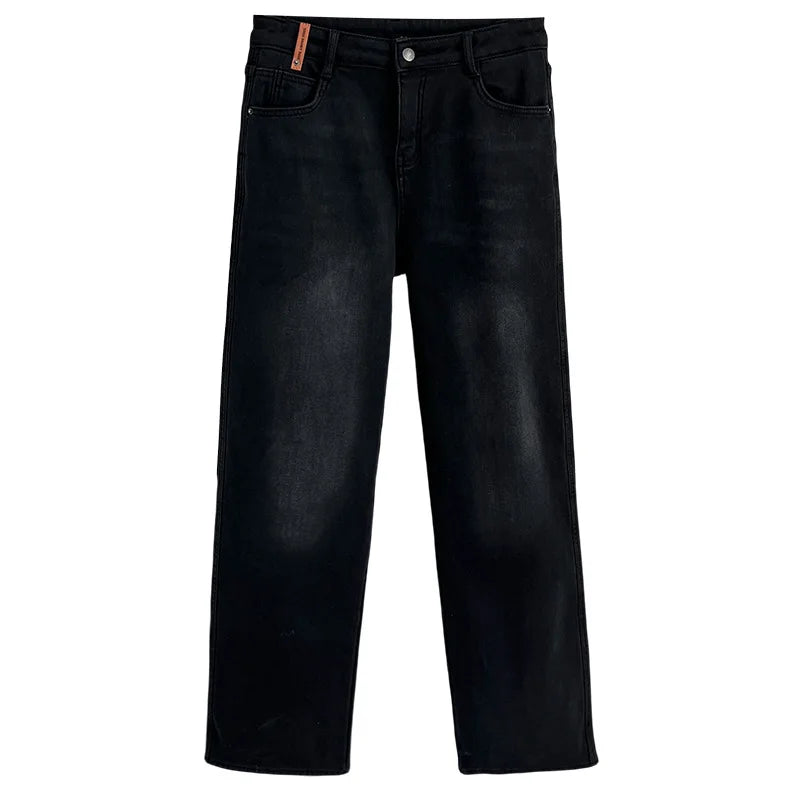Autumn And Winter 100KG Fleece-lined Denim Full Length Pants Plus Size Women's Trendy Wide-Legged Trousers Autumn And Winter 100KG Fleece-lined Denim Full Length Pants Plus Size Women's Trendy Wide-Legged Trousers