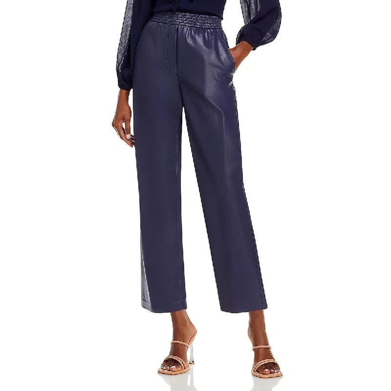 Ariella Womens Faux Leather Crop Ankle Pants Comfy Cargo Trousers