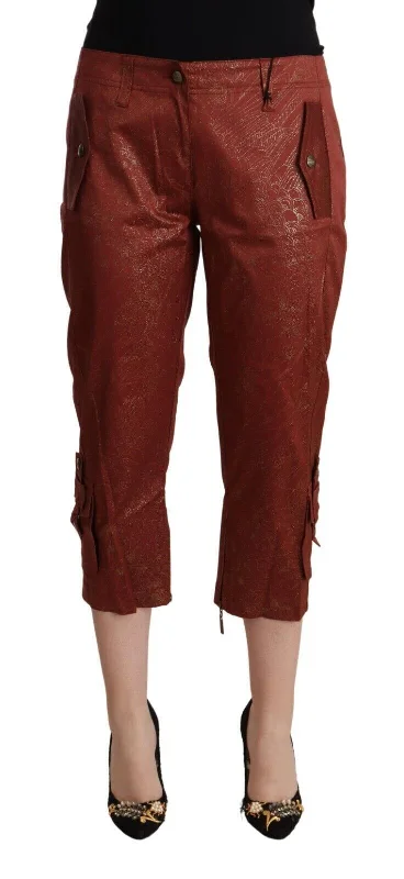 Chic Brown Cropped Cotton Pants Elegant Trouser Pants