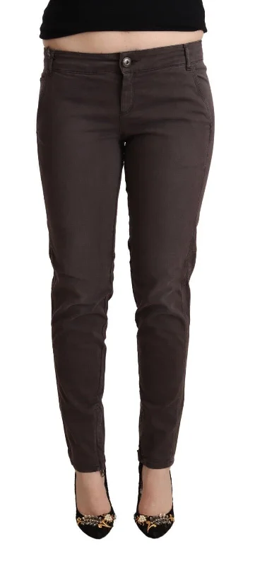 Chic Brown Low Waist Skinny Pants Wide-Legged Palazzos