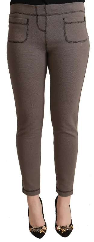 Chic Gray Mid Waist Skinny Pants For Sophisticated Style Warm Wool Trousers
