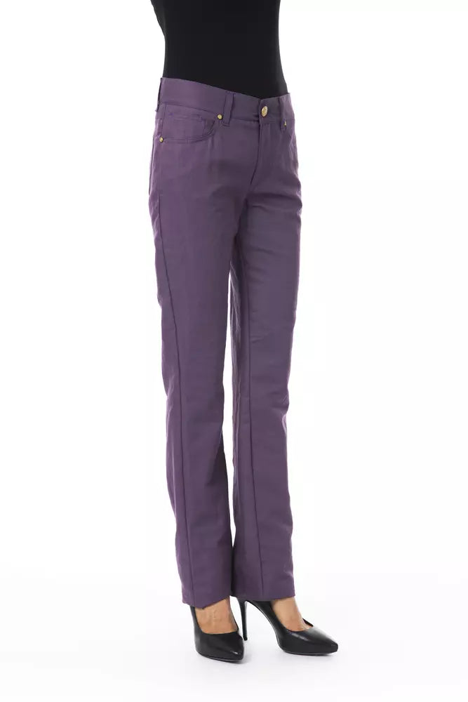 BYBLOS Purple Cotton Women Pants Comfortable Wide-Leg Pants