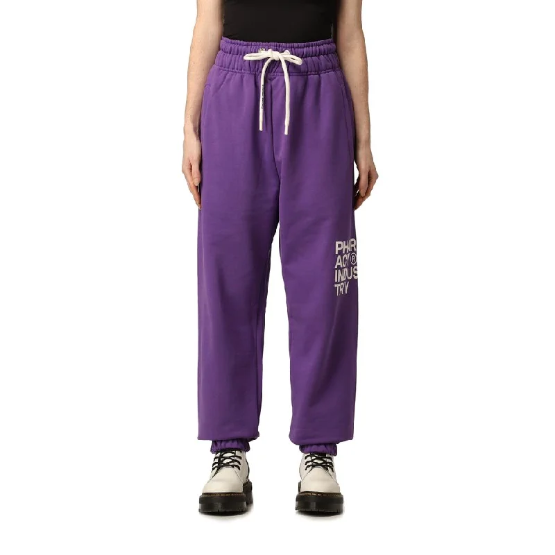 Pharmacy Industry Purple Cotton Women Pant Stylish Elastic Waist Pants