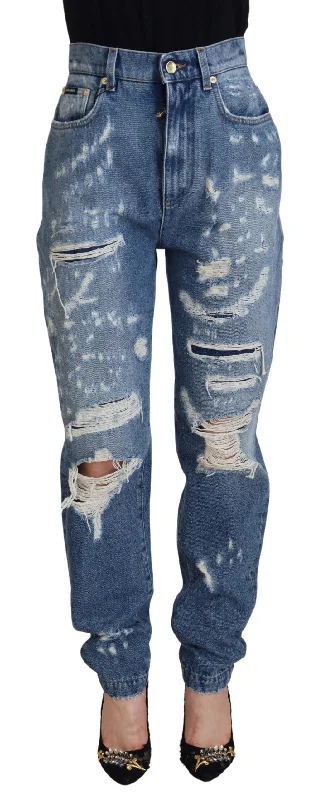 Dolce & Gabbana Chic Tattered Denim Pants - Indigo Essence Elegant Dress Pants