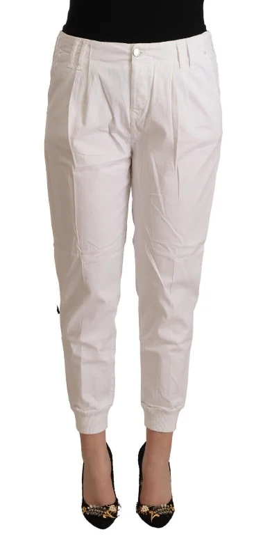 Chic White Tapered Cropped Pants Trendy Velvet Pants