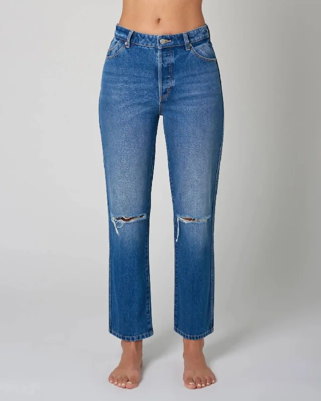 Classic Straight Ankle Denim Pants In Worn Casual Plaid Pants