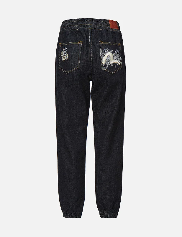 Discharged Chrysanthemum Denim Jogger Pants Cozy Maternity Pants