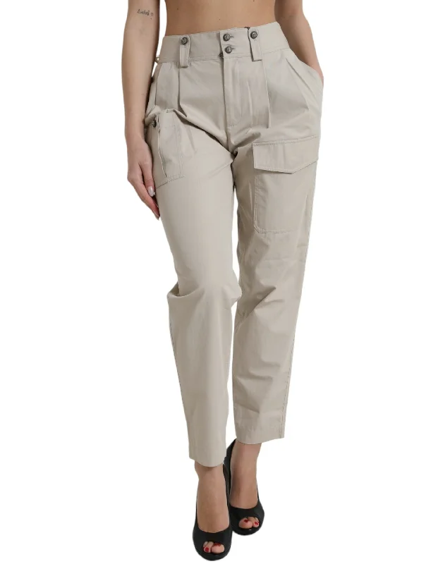 Dolce & Gabbana  Cotton High Waist Tape Women's Pants Comfy Athletic Pants