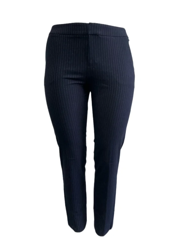 ECRU Women's Navy Pinstripe Mayfair Pants #1668SS 12 NWT Relaxed Casual Leggings