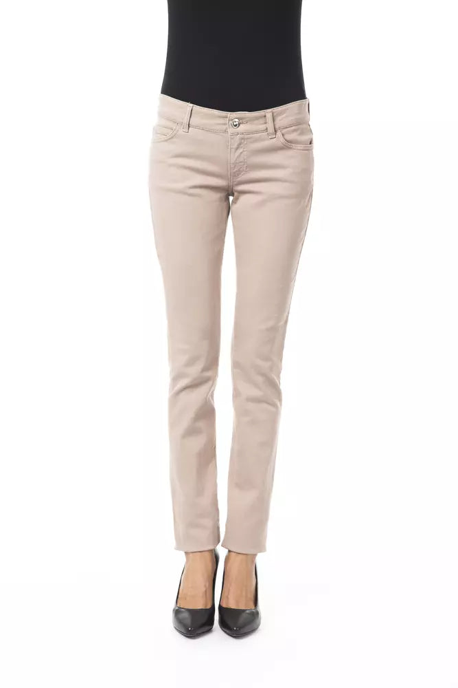 BYBLOS Beige Cotton Women Pant High-Waist Trousers