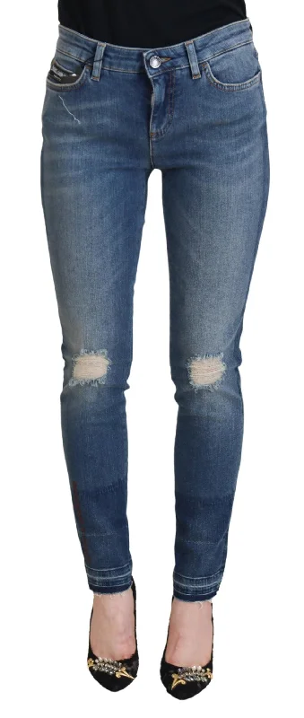 Dolce & Gabbana Elegant Tattered Denim Pants – Chic Casualwear Chic Slim Fit Pants