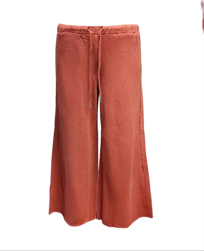 HoodLamb Women's Deep Coral Wide Leg Soft Hemp Pants 420 NWT Fashionable Track Pants