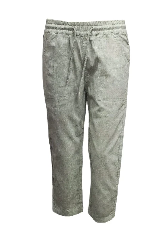 HoodLamb Women's Olive Drawstring Crop Straight Hemp Pants 420 X-Small NWT Chic Black Leggings