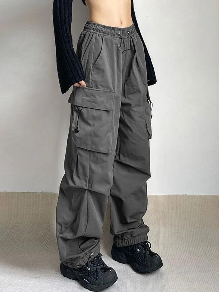 Harajuku Oversized Cargo Parachute Pants Women Streetwear Vintage Y2k Classic Bootcut Trousers Harajuku Oversized Cargo Parachute Pants Women Streetwear Vintage Y2k Classic Bootcut Trousers