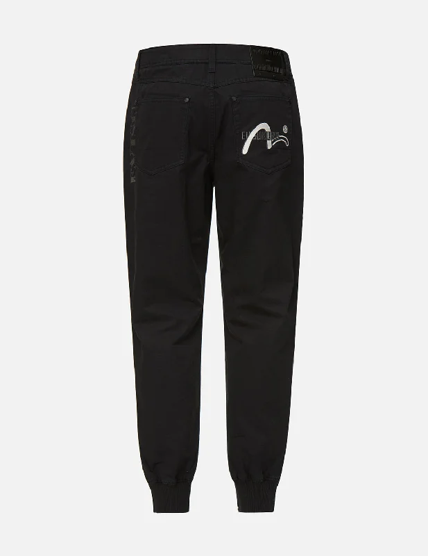 Logo and Seagull Embroidered Pants Slim-Fit Khaki Pants