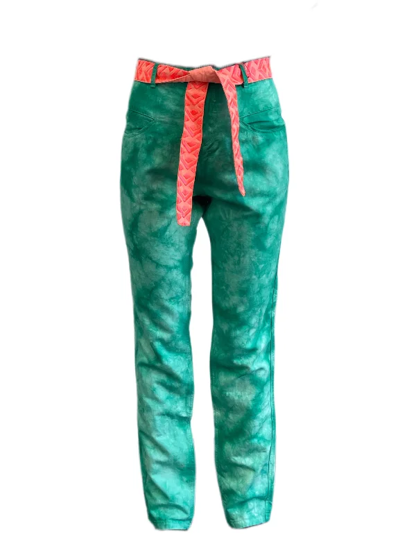 Maison Scotch Women's Green Straight Leg Tie Dye Pants #884 NWT Formal Dress Pants