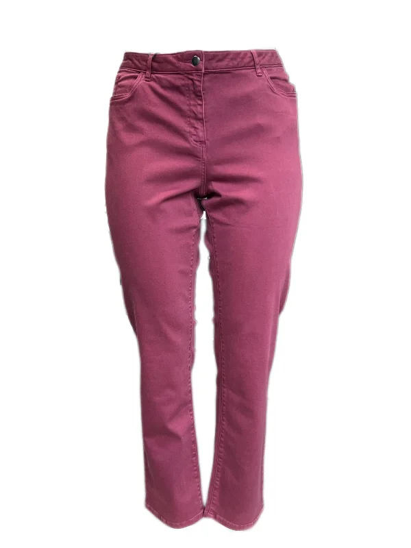 Marina Rinaldi Women's Burgundy Raro Mid Rise Slim Denim Pants Size 22W/31 Trendy Wide-Leg Pants
