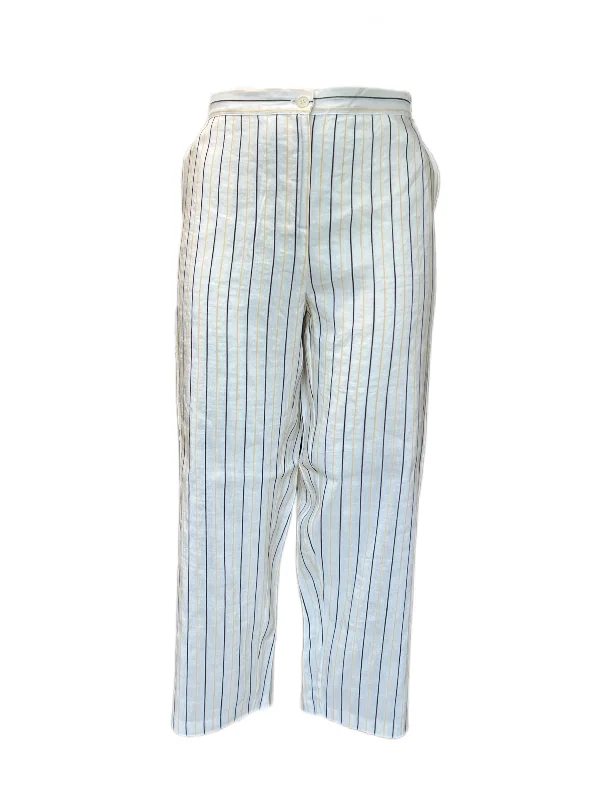 Marina Rinaldi Women's White Riva Striped Mid Rise Straight Pants NWT Casual Yoga Pants Marina Rinaldi Women's White Riva Striped Mid Rise Straight Pants NWT Casual Yoga Pants