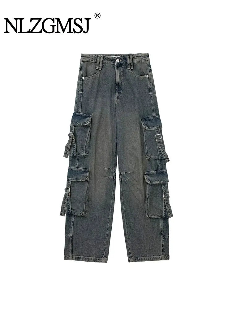 Woman Mid Waist Vintage Street Hot Baby For Pocket Workwear Denim Cargo Long Pants Slim-Fit Khaki Pants Woman Mid Waist Vintage Street Hot Baby For Pocket Workwear Denim Cargo Long Pants Slim-Fit Khaki Pants