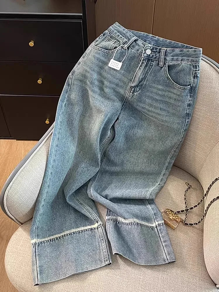 Plus Size 3XL 4XL Denim Pants For Women High Waist Fashion Loose Wide Leg Stylish Elastic Waist Pants