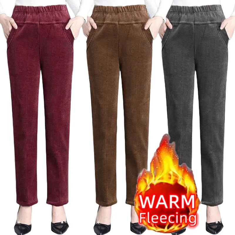 Plush Thick Casual Pants Fleece Pencil Pants Women's Corduroy Warm High Waist Pants Comfortable Pleated Pants Plush Thick Casual Pants Fleece Pencil Pants Women's Corduroy Warm High Waist Pants Comfortable Pleated Pants