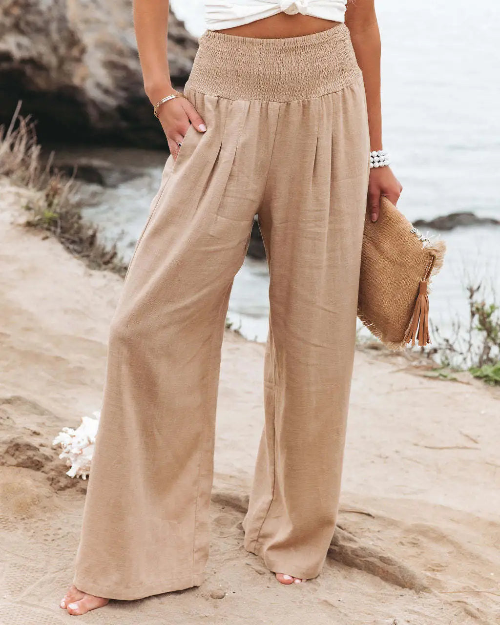Quick Sell Cotton Hemp High Waist Pull Elastic Waist Popular Women's Casual Pants Fashionable Tapered Leg Pants Quick Sell Cotton Hemp High Waist Pull Elastic Waist Popular Women's Casual Pants Fashionable Tapered Leg Pants