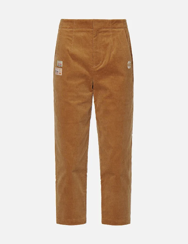 Seagull and Kamon Embroidery Corduroy Tapered Pants Soft Stretch Trousers