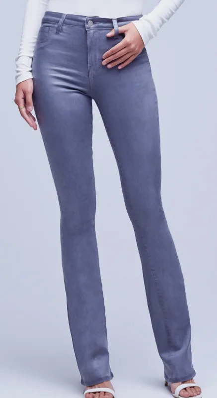 Selma High Rise Coated Pants In Gris Coated Trendy Wide-Legged Trousers