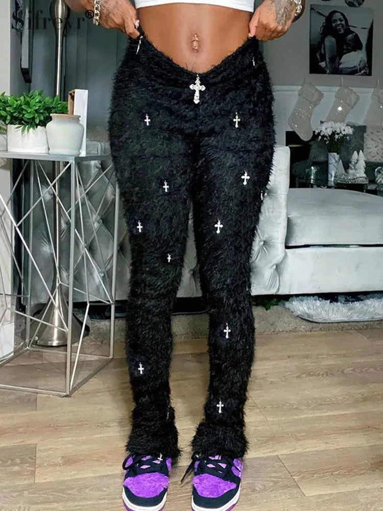 Fashion Casual Pencil Pants Trend Slim Fit Cross Accessories Autumn Fashionable Sporty Pants