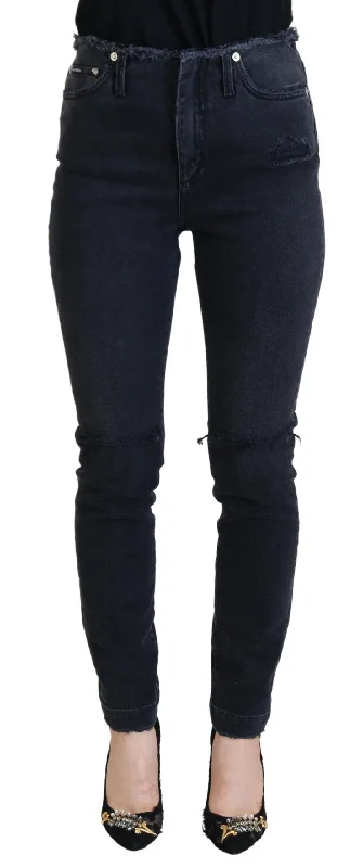 Dolce & Gabbana Sleek Black Denim Pants - Italian Couture Soft Stretch Trousers
