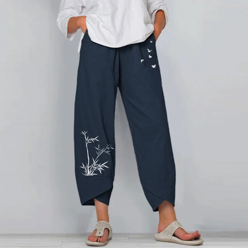 Vintage Print Women Pants Fashion Irregular Casual High Waist Elastic Waist Straigh Trendy Work Pants Vintage Print Women Pants Fashion Irregular Casual High Waist Elastic Waist Straigh Trendy Work Pants