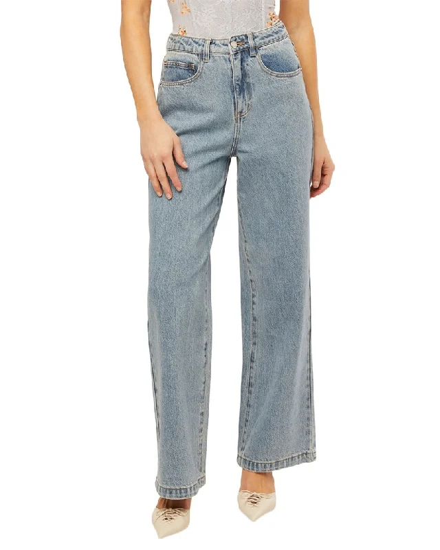 WeWoreWhat Wide Leg Denim Pant Elegant High-Waist Pants