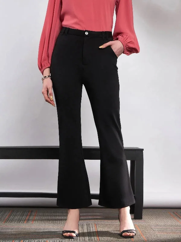 Women Black Knit Bell Bottom Pants Cozy Maternity Pants