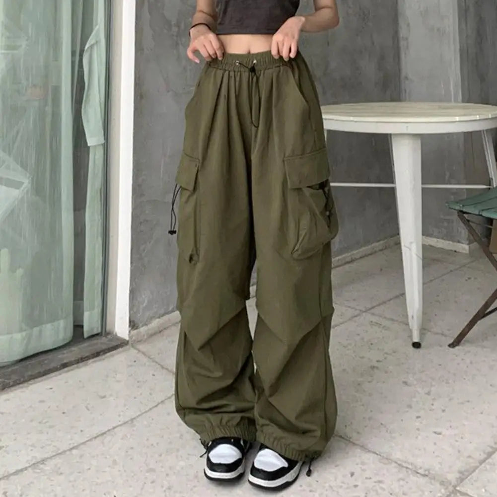 Women Cargo Pants Hip Hop Baggy Solid Color Multi Pockets Elastic Waist Match Top High-Waist Jogger Pants Women Cargo Pants Hip Hop Baggy Solid Color Multi Pockets Elastic Waist Match Top High-Waist Jogger Pants