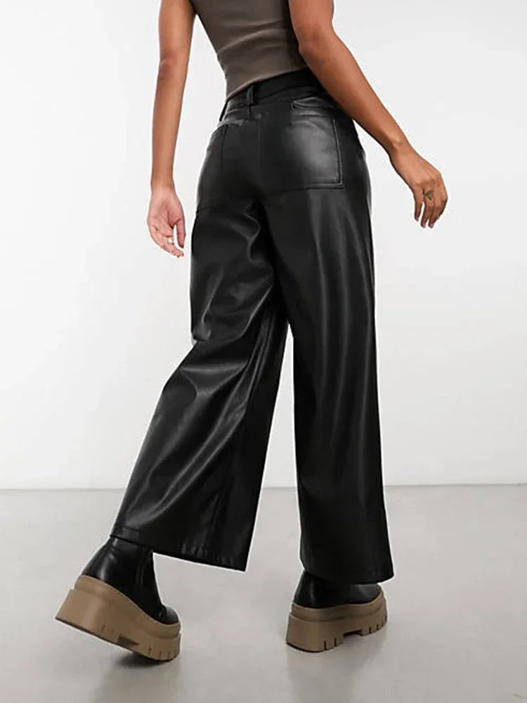 Women Casual Loose Faux Leather Cargo Pants Fashion Ladies Vintage Matte Casual Yoga Pants Women Casual Loose Faux Leather Cargo Pants Fashion Ladies Vintage Matte Casual Yoga Pants