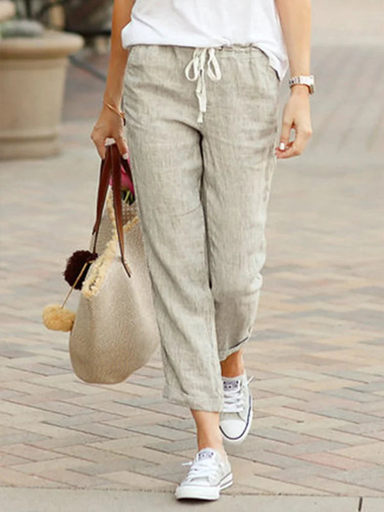 Women Elegant Simple Pants Fashion Drawstring Design Solid Color Cropped Pants Trendy Tapered Pants Women Elegant Simple Pants Fashion Drawstring Design Solid Color Cropped Pants Trendy Tapered Pants