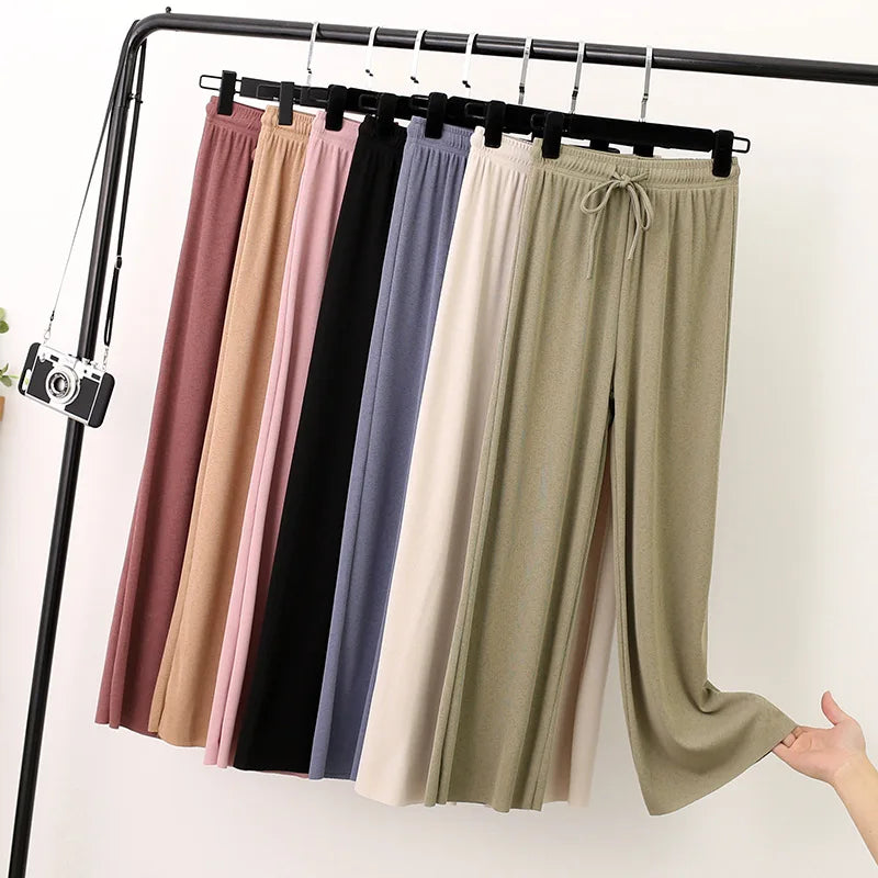 Women Long Pants 2024 Spring Summer Straight Long Elastic Waist Wide Leg Modern Skinny Pants Women Long Pants 2024 Spring Summer Straight Long Elastic Waist Wide Leg Modern Skinny Pants