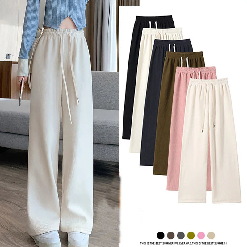 Women Long Pants Spring Autumn Women Elastic Waist Stright Long Wide leg pants Classic Straight-Leg Pants Women Long Pants Spring Autumn Women Elastic Waist Stright Long Wide leg pants Classic Straight-Leg Pants
