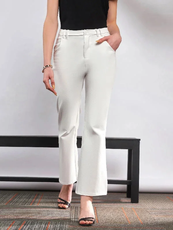 Women White Knit Bell Bottom Pants Casual Sweatpants Style