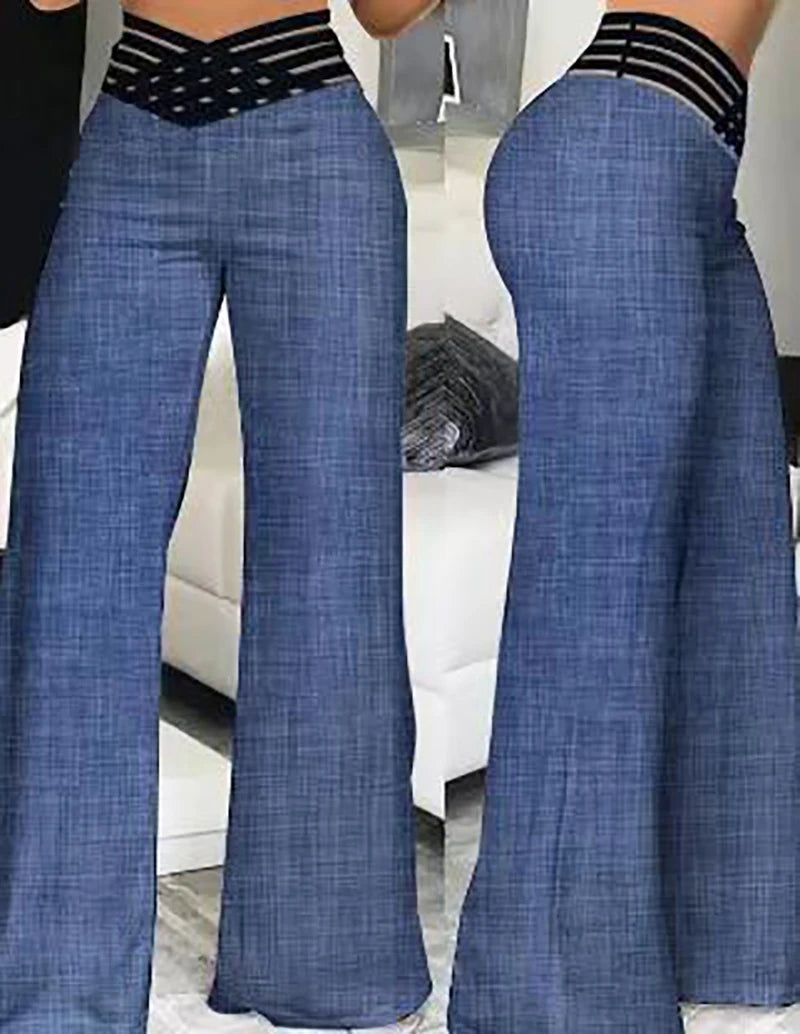 Women Wide Leg Flared Pants Crisscross Sheer Mesh Patch High Waist Pant Casual Drawstring Pants Women Wide Leg Flared Pants Crisscross Sheer Mesh Patch High Waist Pant Casual Drawstring Pants