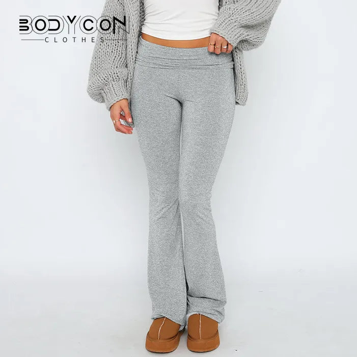 Women's Solid Woman Pants Slim Fitting High Waisted Streetwear Casual Flare Pants Modern Stretch Trousers Women's Solid Woman Pants Slim Fitting High Waisted Streetwear Casual Flare Pants Modern Stretch Trousers