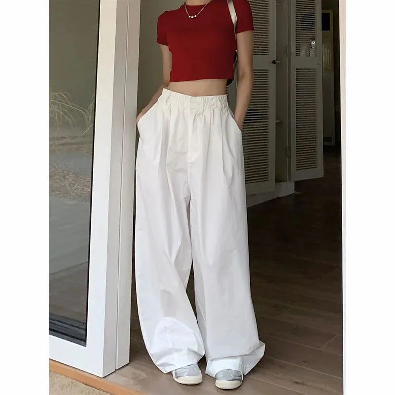 Y2K White Hip Hop Wide Leg Pants Women Autumn High Waist Korean Comfy High-Waist Jeans Y2K White Hip Hop Wide Leg Pants Women Autumn High Waist Korean Comfy High-Waist Jeans