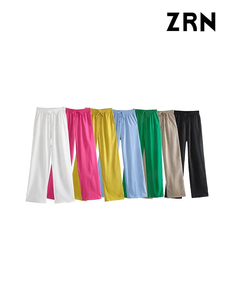 Women Chic Fashion Side Pockets Loose Wide Leg Pants Cozy Maternity Pants