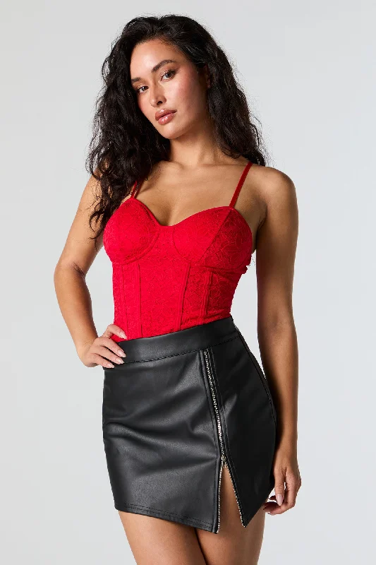 Faux Leather Side Zip Mini Skort spandex blend skirt
