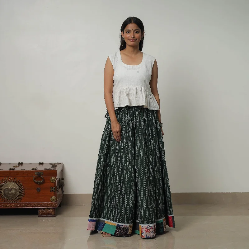 Green - 24 Kali Cotton Pochampally Ikat Skirt with Border 24 linen skirt relaxed