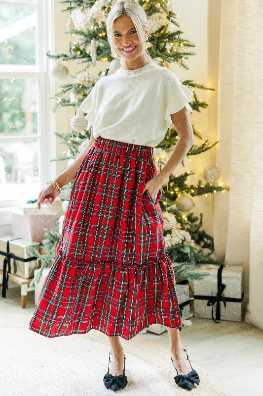 All In A Dream Red Tartan Plaid Midi Skirt tulle skirt dreamy