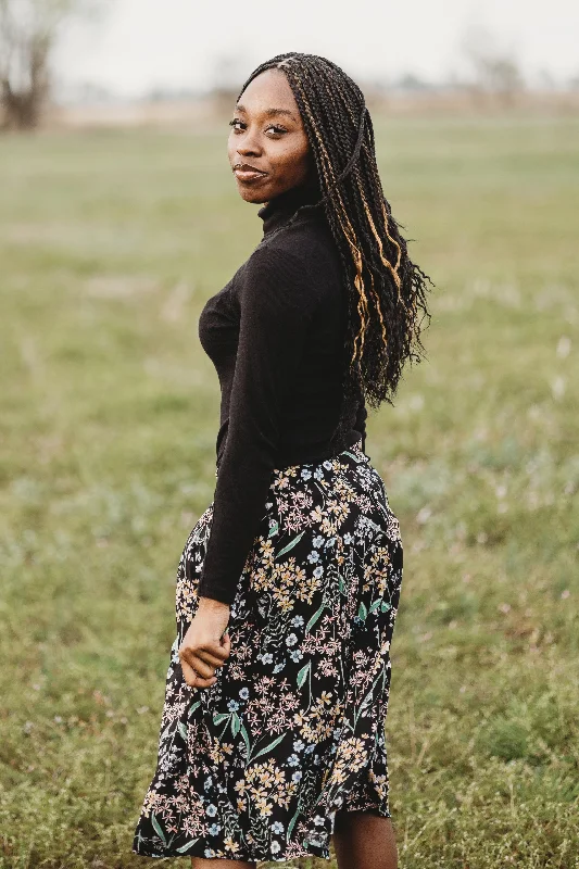 Bae Skirt in Black Herbal Challis denim skirt fashionable